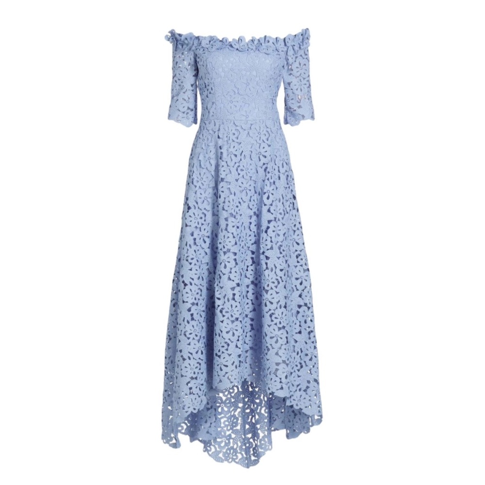 Teri Jon by Rickie Freeman's embroidered off-the-shoulder gown dress in blue